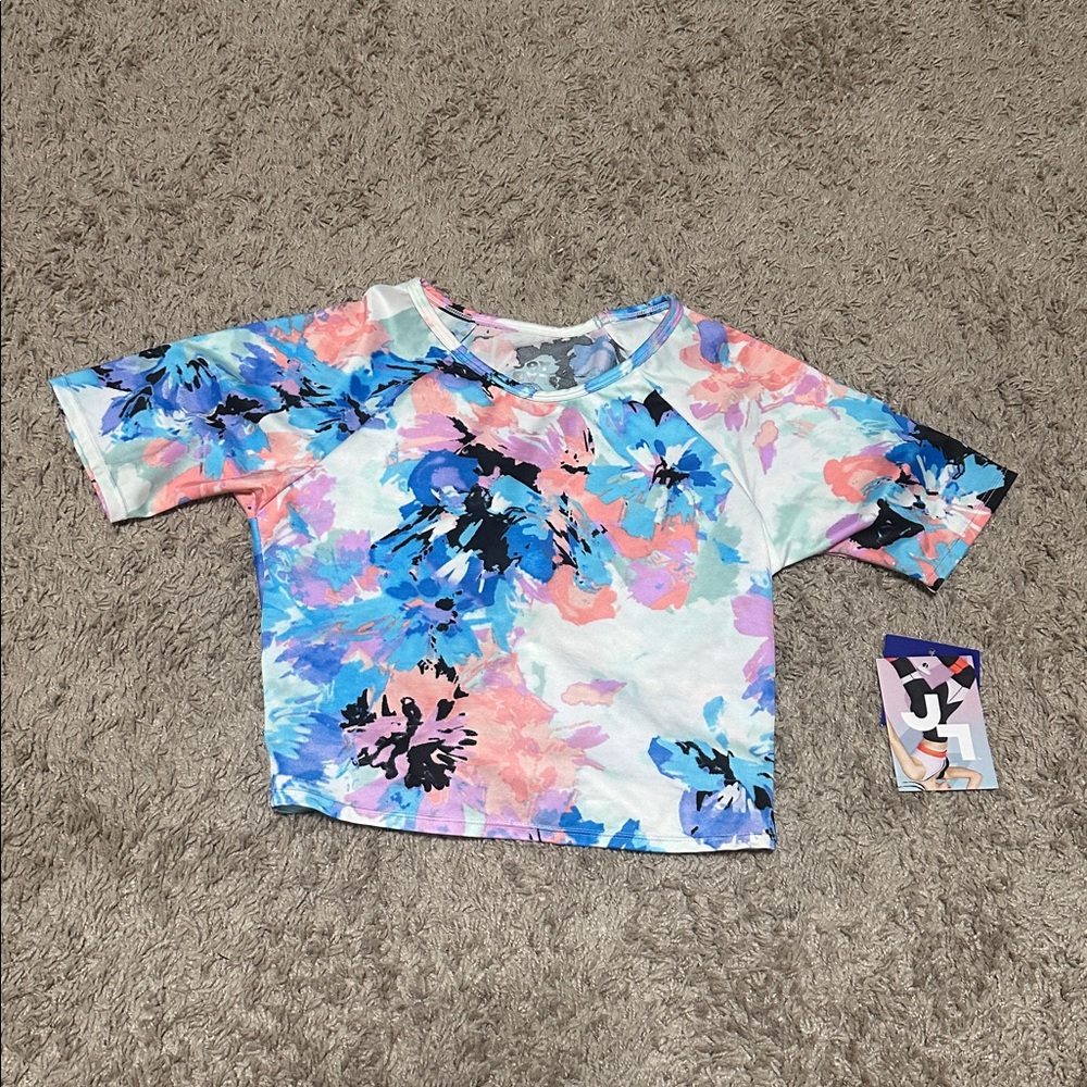 NWT JoyLab Rashguard Swim Top Small Blue Floral